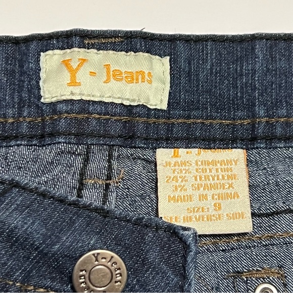 Y Jeans Skinny Jeans Dark Wash Rhinestone Embroidered Pockets FLAWED Size 9 - Picture 8 of 13